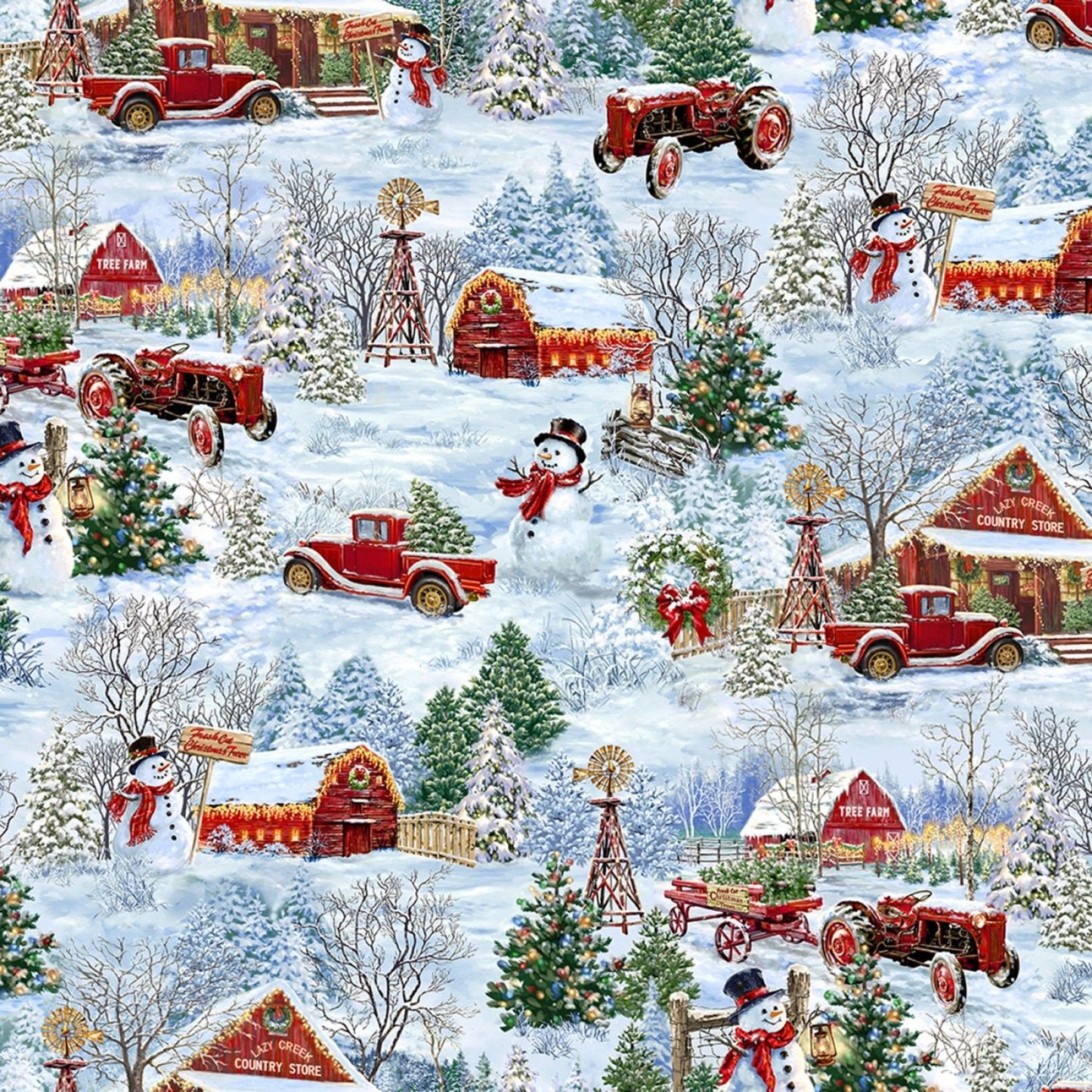 Tree Farm Allover Country Christmas C7592-MLT Cotton Woven Fabric
