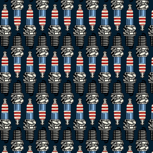 American Muscle by Chelsea Designworks Patriotic Spark Plugs 5335-78 Cotton Woven Fabric