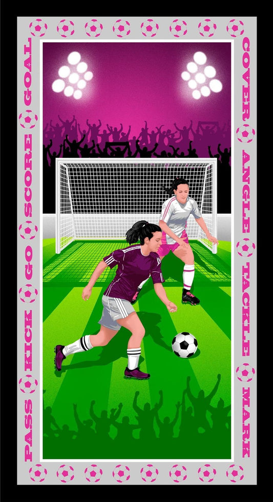 Born to Score 24" Panel Free Kick Girl Banner Fuschia 5286P-55 Cotton Woven Panel