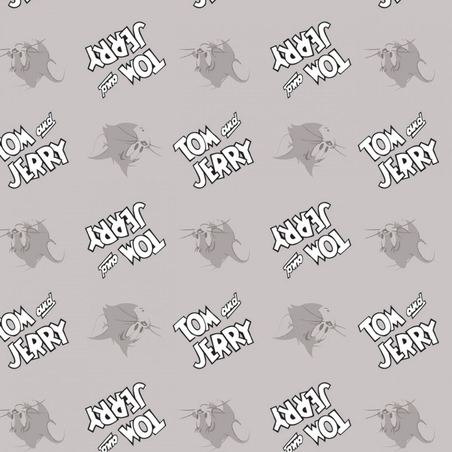Licensed Tom & Jerry Logo Editorial Light Grey 24160113-2 Cotton Woven Fabric