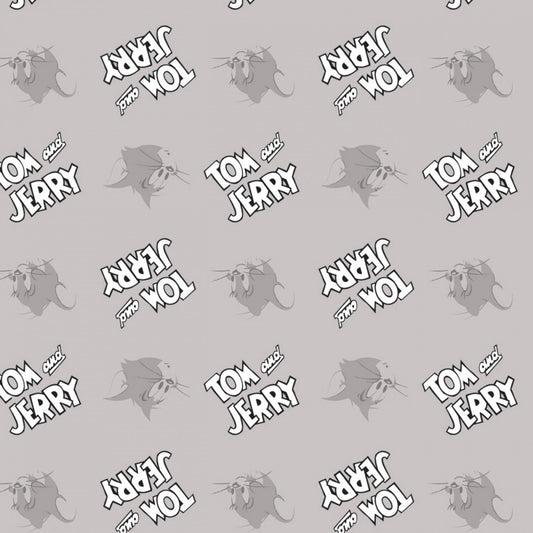 Licensed Tom & Jerry Logo Editorial Light Grey 24160113-2 Cotton Woven Fabric