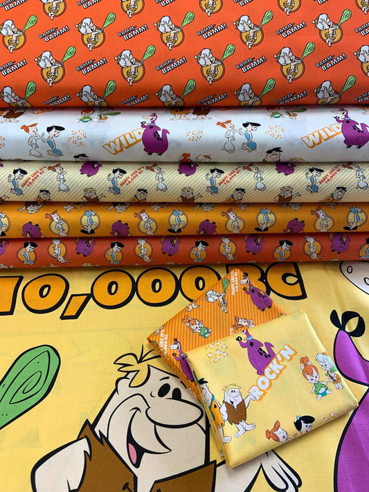 Licensed The Flintstones Stone Age Family Orange 24060209-1 Cotton Woven Fabric