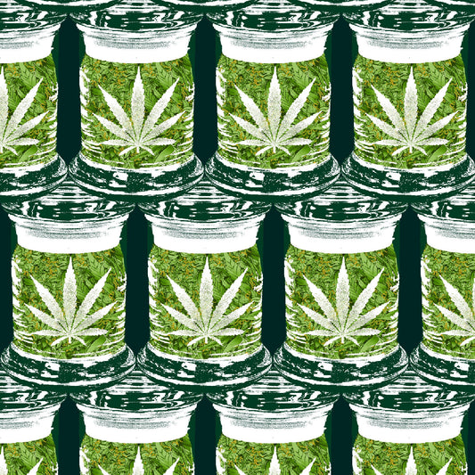 Herban Sprawl Cannabis Jars Green 1024-66 Digitally Printed Cotton Woven Fabric