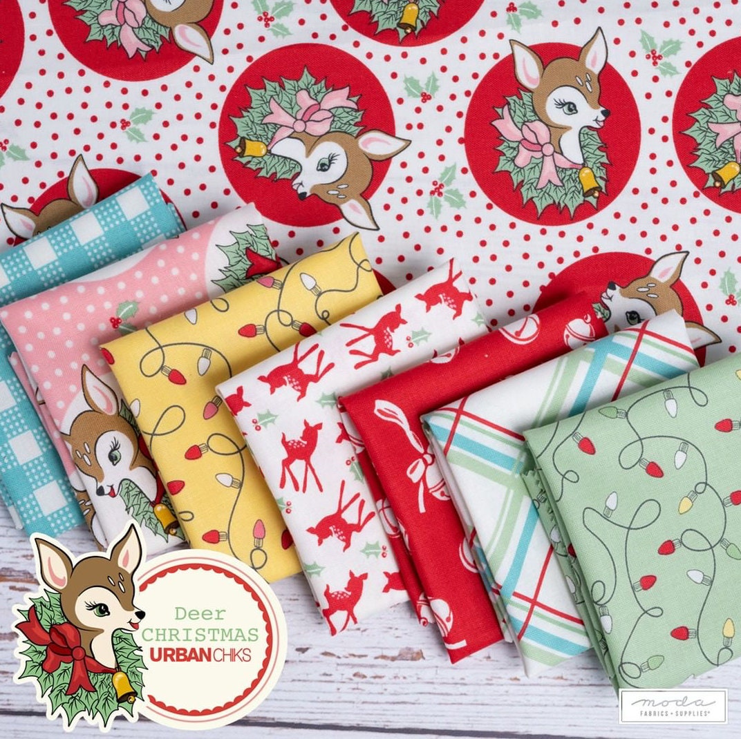 Deer Christmas by Urban Chiks Spearmint Gift Wrapped 31166-14 Cotton Woven Fabric