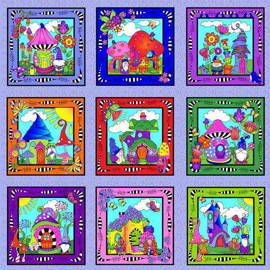 Garden Gnomes by Sue Marsh Gnomes From The Block Periwinkle SM400-PE2 Cotton Woven Fabric