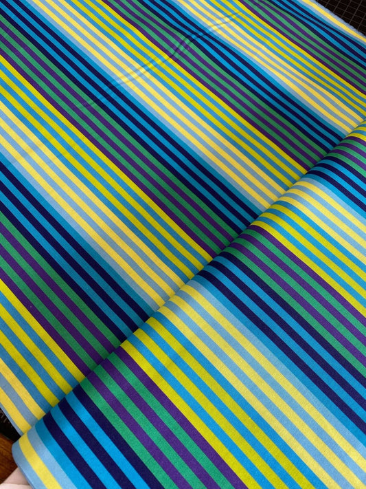 All Lined Up by Judy Gauthier Blue/Green Narrow Stripe  5380-76 Digitally Printed Cotton Woven Fabric
