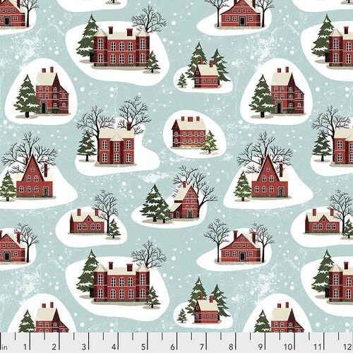 Yuletide by Tim Holtz Eclectic Elements Winter Village Aqua PWTH125.AQUA Cotton Woven Fabric