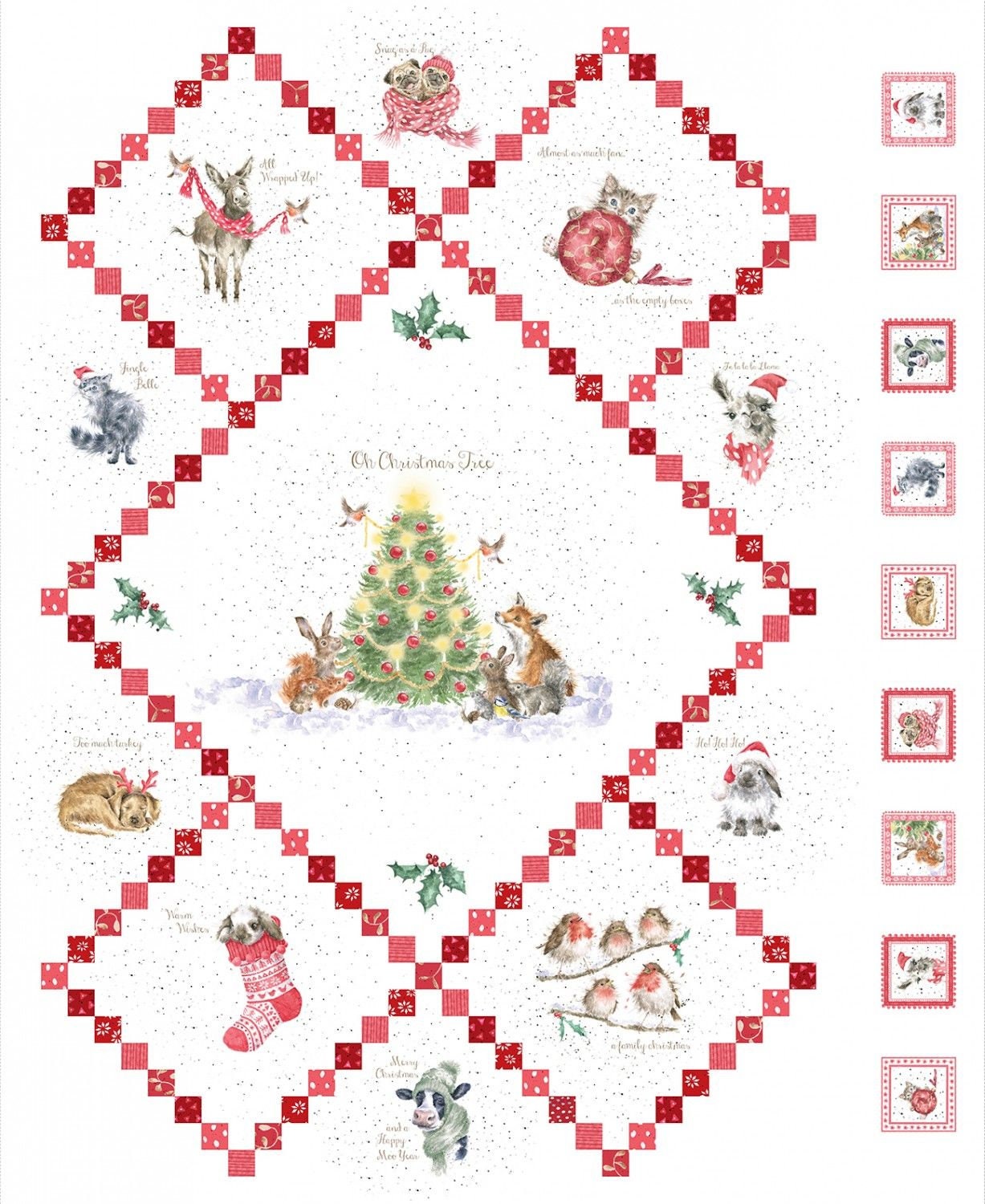 Warm Wishes by Hannah Dale of Wrendale Designs 36" Panel Ultra White D6310M-UW Digitally Printed Cotton Woven Panel