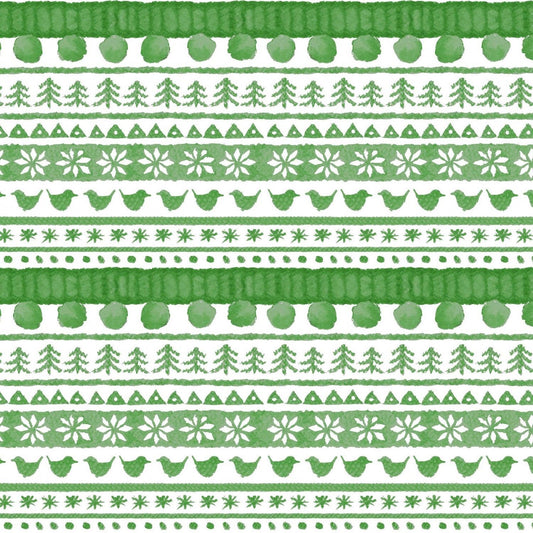 Warm Wishes by Hannah Dale of Wrendale Designs Sweater Stripe Green D6314M-G Digitally Printed Cotton Woven Fabric