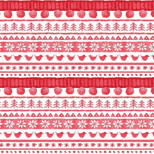 Warm Wishes by Hannah Dale of Wrendale Designs Sweater Stripe Red D6314M-R Digitally Printed Cotton Woven Fabric