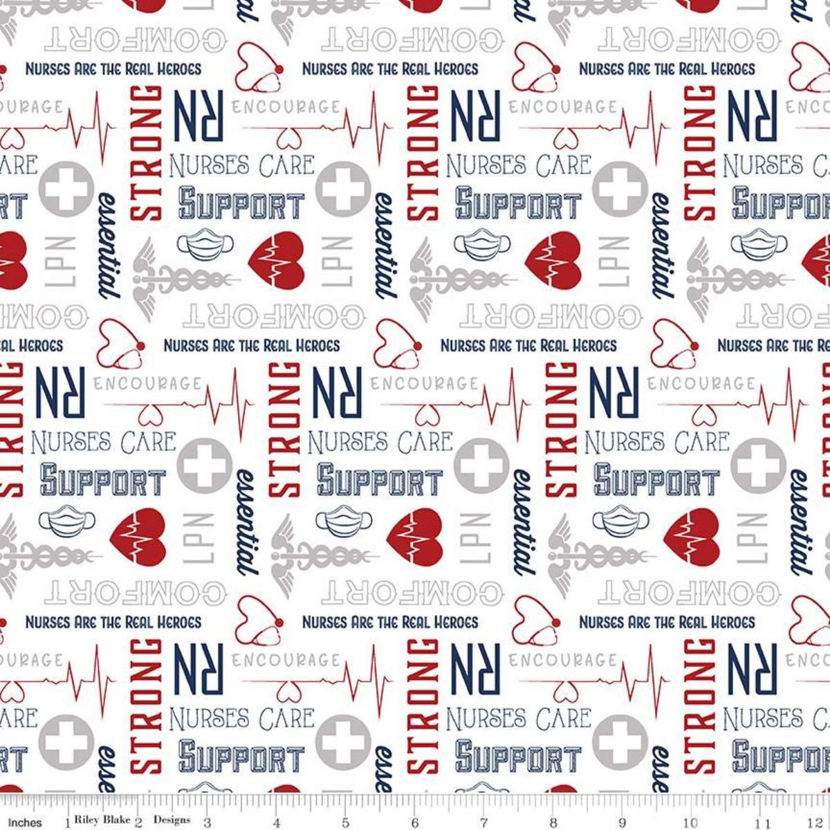 Nobody Fights Alone Nurses Care Red C10422-RED Cotton Woven Fabric