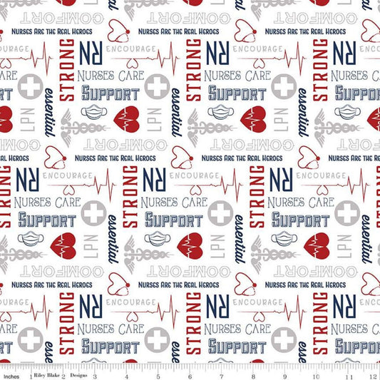 Nobody Fights Alone Nurses Care Red C10422-RED Cotton Woven Fabric