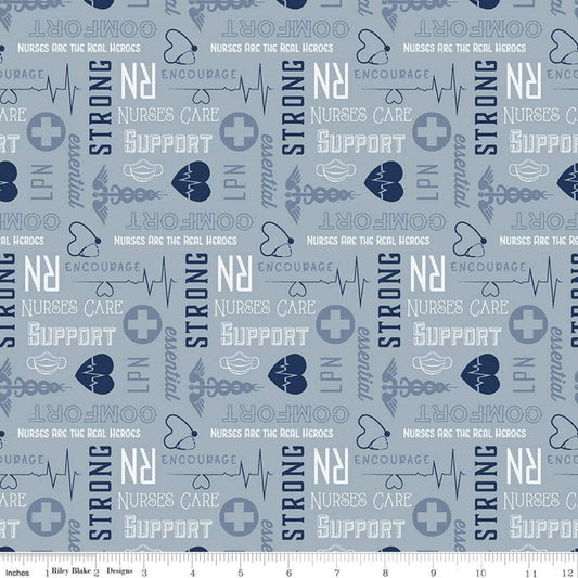 Nobody Fights Alone Nurses Care Blue C10422 BLUE Cotton Woven Fabric