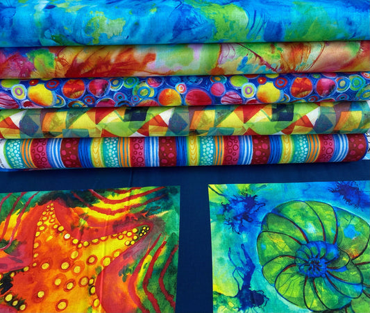 Living Coastal by Kim Green Batik Texture Multi LIVC4273-MU Digitally Printed Cotton Woven Fabric