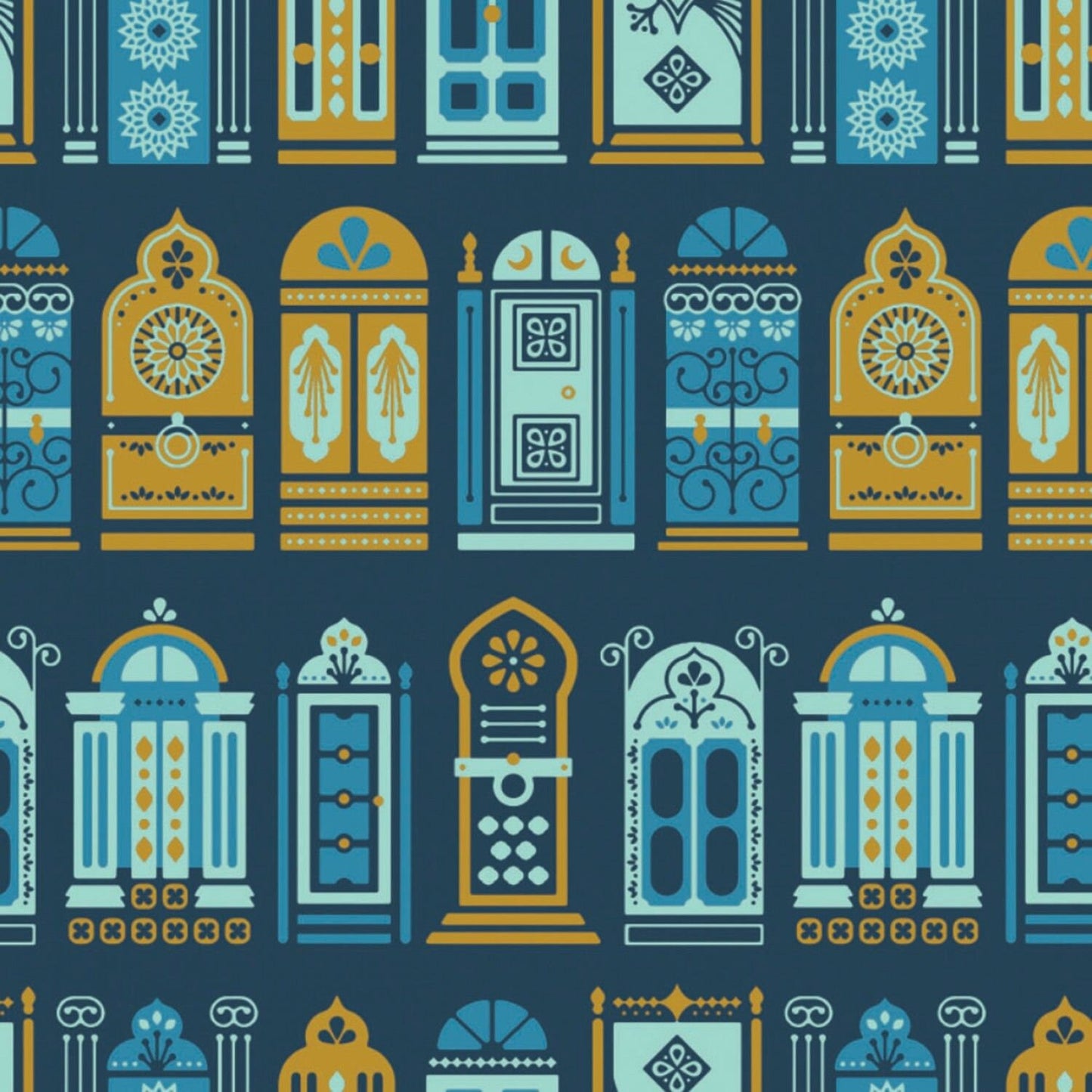 Moroccan Nights by Cat Coquillette Moroccan Doors Midnight 86190203-1  Digitally Printed Cotton Woven Fabric