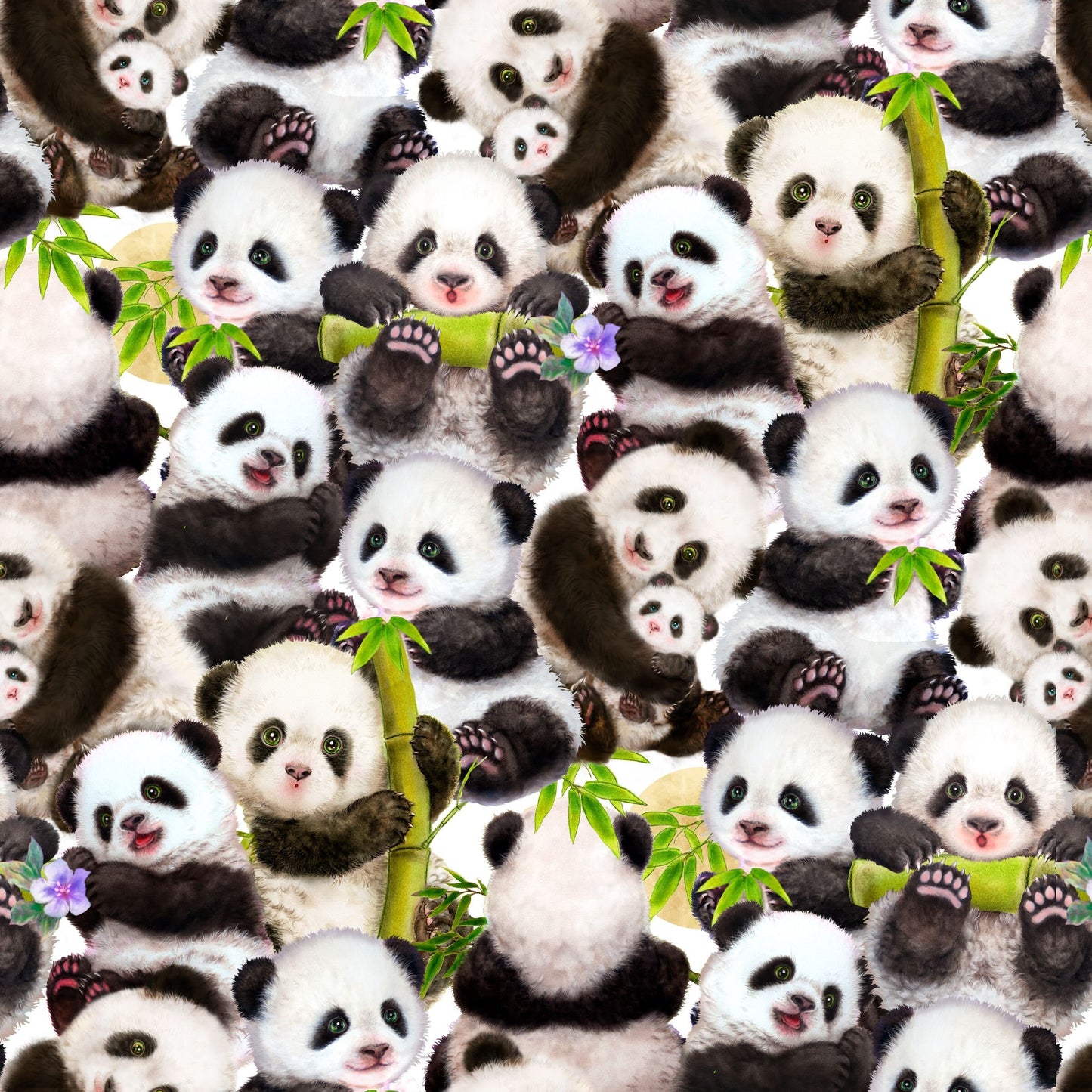 Panda Sanctuary by Kayomi Harai White Packed Panda 5269-1 Digitally Printed Cotton Woven Fabric