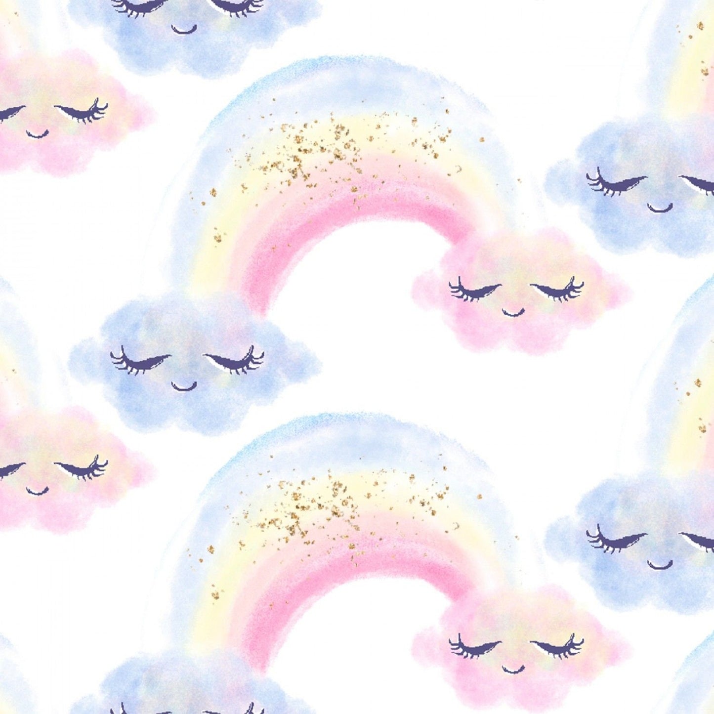 Unicorn Utopia with Glitter Rainbows on White 16572-WHT Cotton Woven Fabric