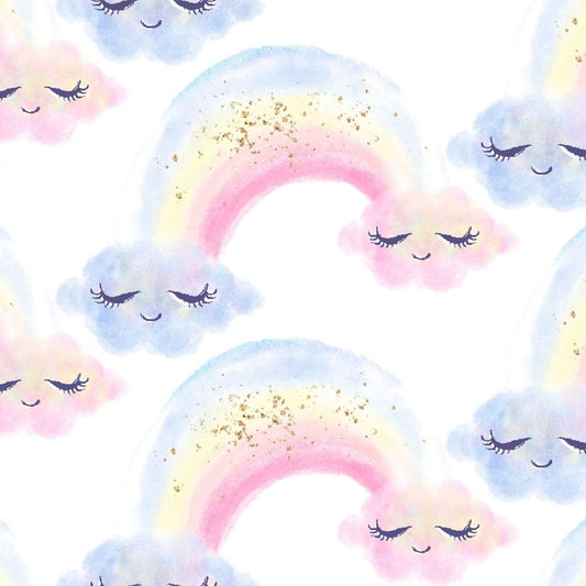 Unicorn Utopia with Glitter Rainbows on White 16572-WHT Cotton Woven Fabric