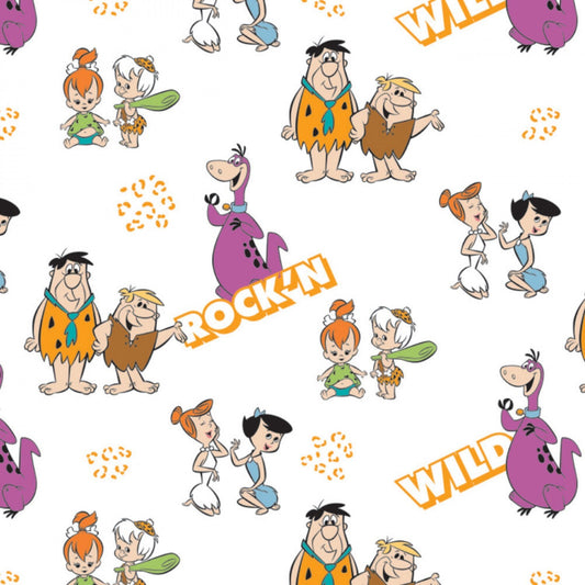 Licensed The Flintstones Gang's a Rock'n White 24060204-2 Cotton Woven Fabric