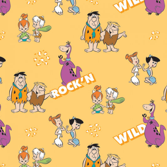 Licensed The Flintstones Gang's a Rock'n Yellow 24060204-1 Cotton Woven Fabric