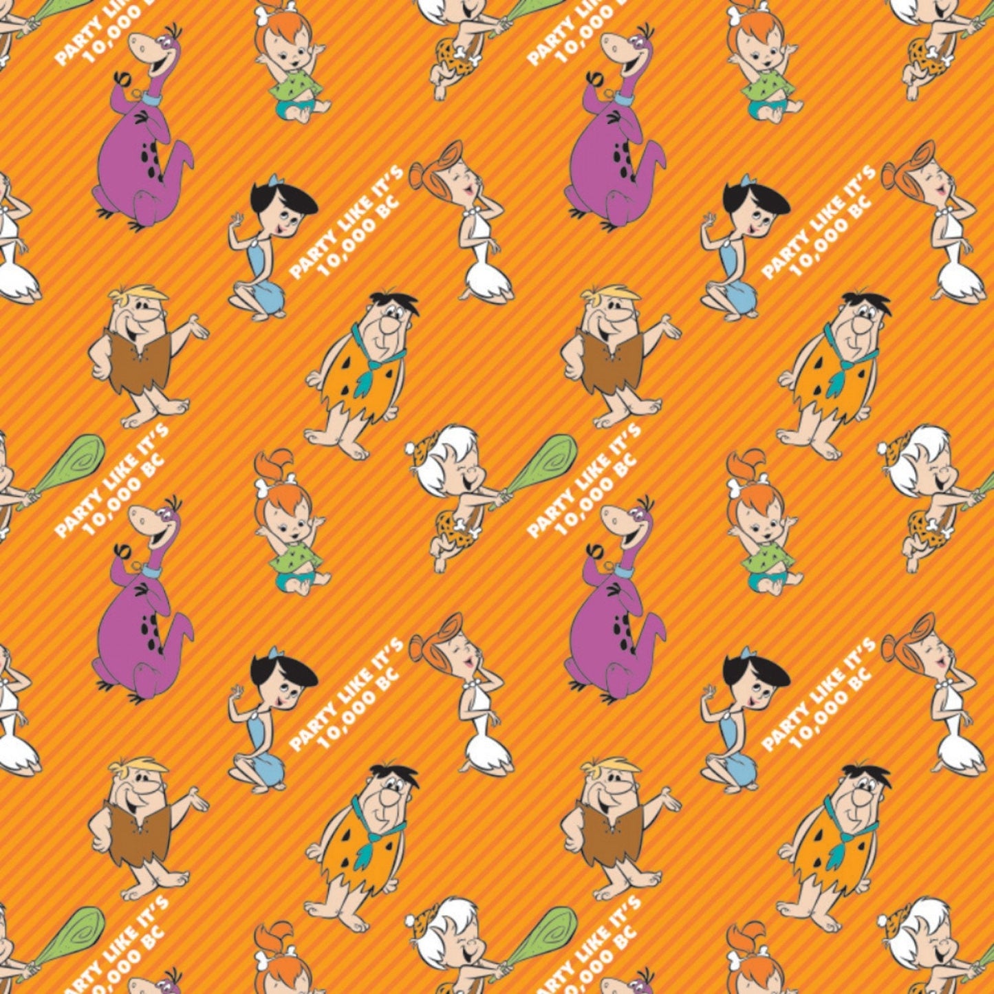 Licensed The Flintstones Party on Stripes Orange 24060206-1 Cotton Woven Fabric