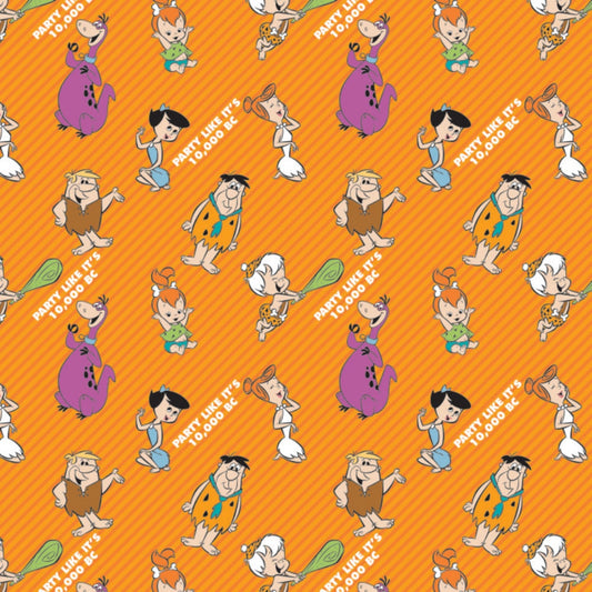 Licensed The Flintstones Party on Stripes Orange 24060206-1 Cotton Woven Fabric