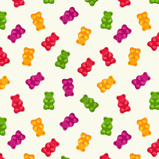 Herban Sprawl Gummy Bears Ecru 1025-01 Digitally Printed Cotton Woven Fabric