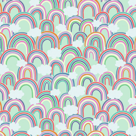 Rainbows All Over Rainbows on Light Green A441-1 Cotton Woven Fabric