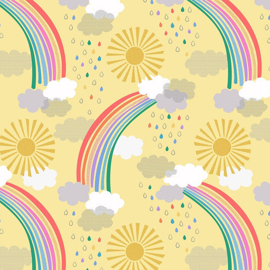 Rainbows Bright Rainbows on Yellow A439-3 Cotton Woven Fabric