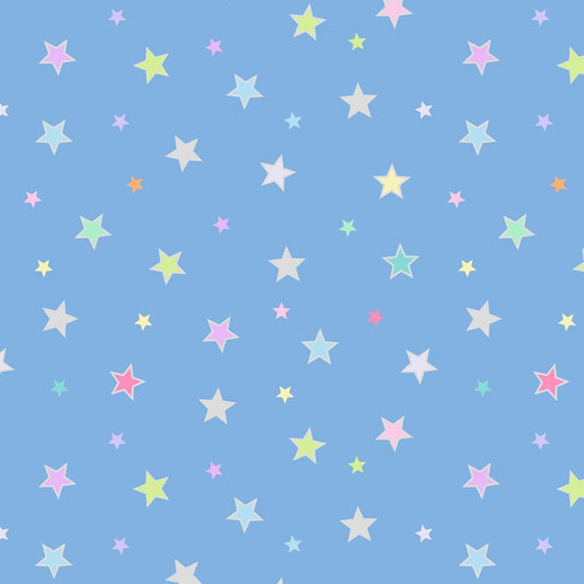 Rainbows Pastel Stars with Silver Metallic A442-3 Cotton Woven Fabric