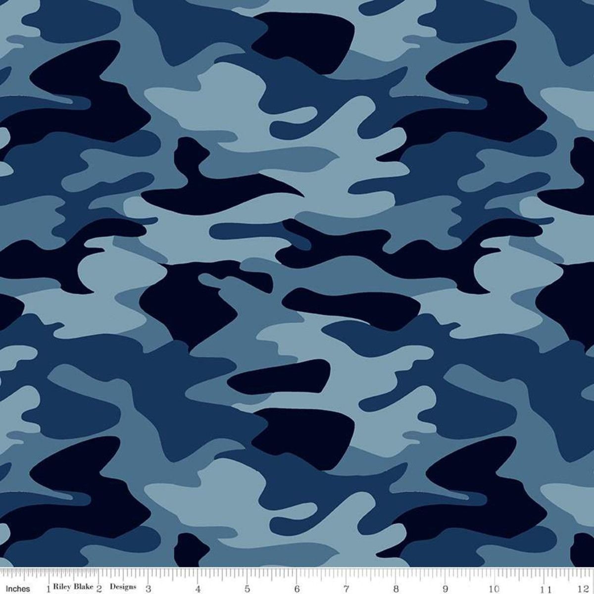 Nobody Fights Alone Camo Blue C10420-BLUE Cotton Woven Fabric