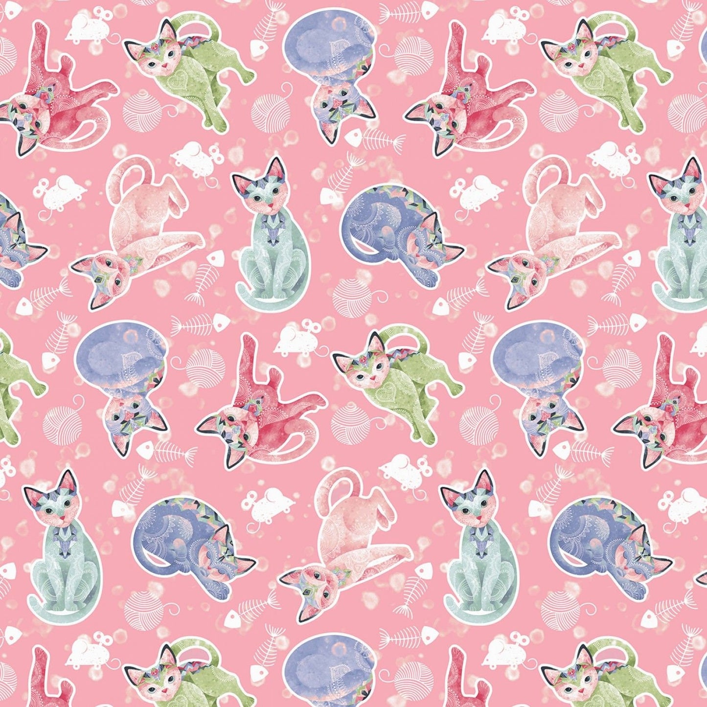 Fancy Cats by Nancy Archer Tossed Cats 5291S-27 Cotton Woven Fabric