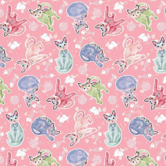 Fancy Cats by Nancy Archer Tossed Cats 5291S-27 Cotton Woven Fabric