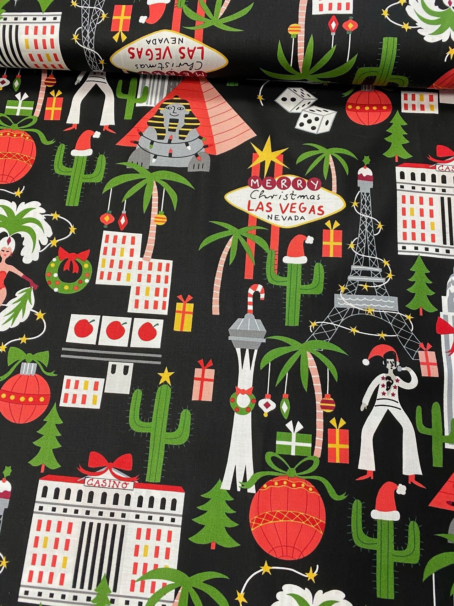 Christmas Time 8838b Black Viva Vegas Holiday Cotton Woven Fabric
