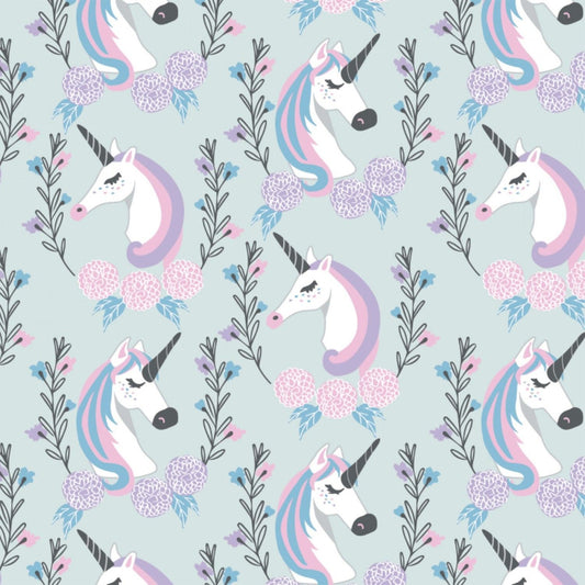 Enchantment by Brooke Glaser Elegant Unicorns Light Blue 77190101-2 Cotton Woven Fabric