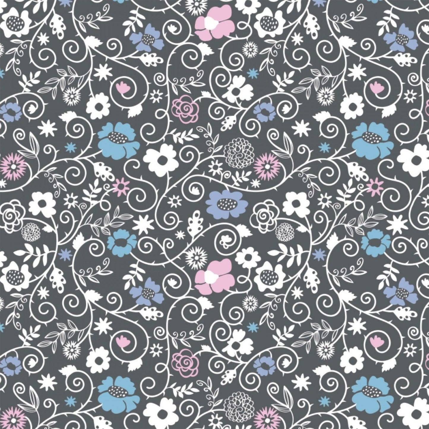 Enchantment by Brooke Glaser Florals Charcoal 77190103-2 Cotton Woven Fabric