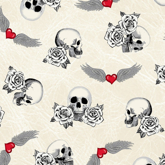 Born to Ride by Whistler Studios Skulls Cream 52241-1 Cotton Woven Fabric