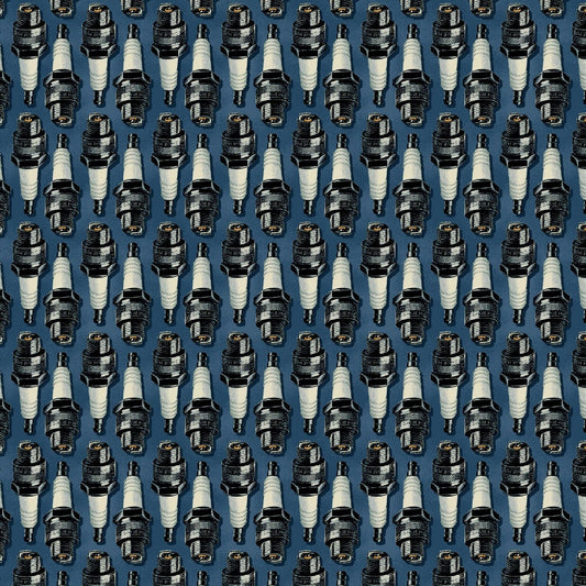 Born to Ride by Whistler Studios Spark Plugs Denim 52242-4 Cotton Woven Fabric