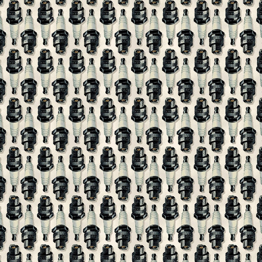 Born to Ride by Whistler Studios Spark Plugs Cream 52242-1 Cotton Woven Fabric