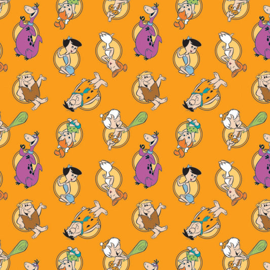 Licensed The Flintstones Stone Age Family Orange 24060209-1 Cotton Woven Fabric