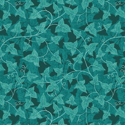 Owl Prowl by Suzy Taylor 1136-67 Teal Tonal Leaf Digitally Printed Cotton Woven Fabric