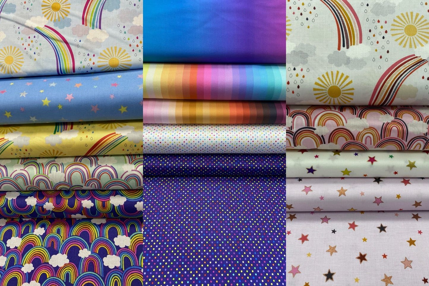 Rainbows Calming Stars with Rose Gold Metallic A442.1 Cotton Woven Fabric