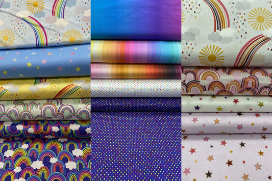 Rainbows Pastel Stars with Silver Metallic A442-3 Cotton Woven Fabric