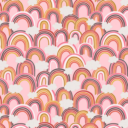 Rainbows All Over Rainbows on Pink A441-2 Cotton Woven Fabric