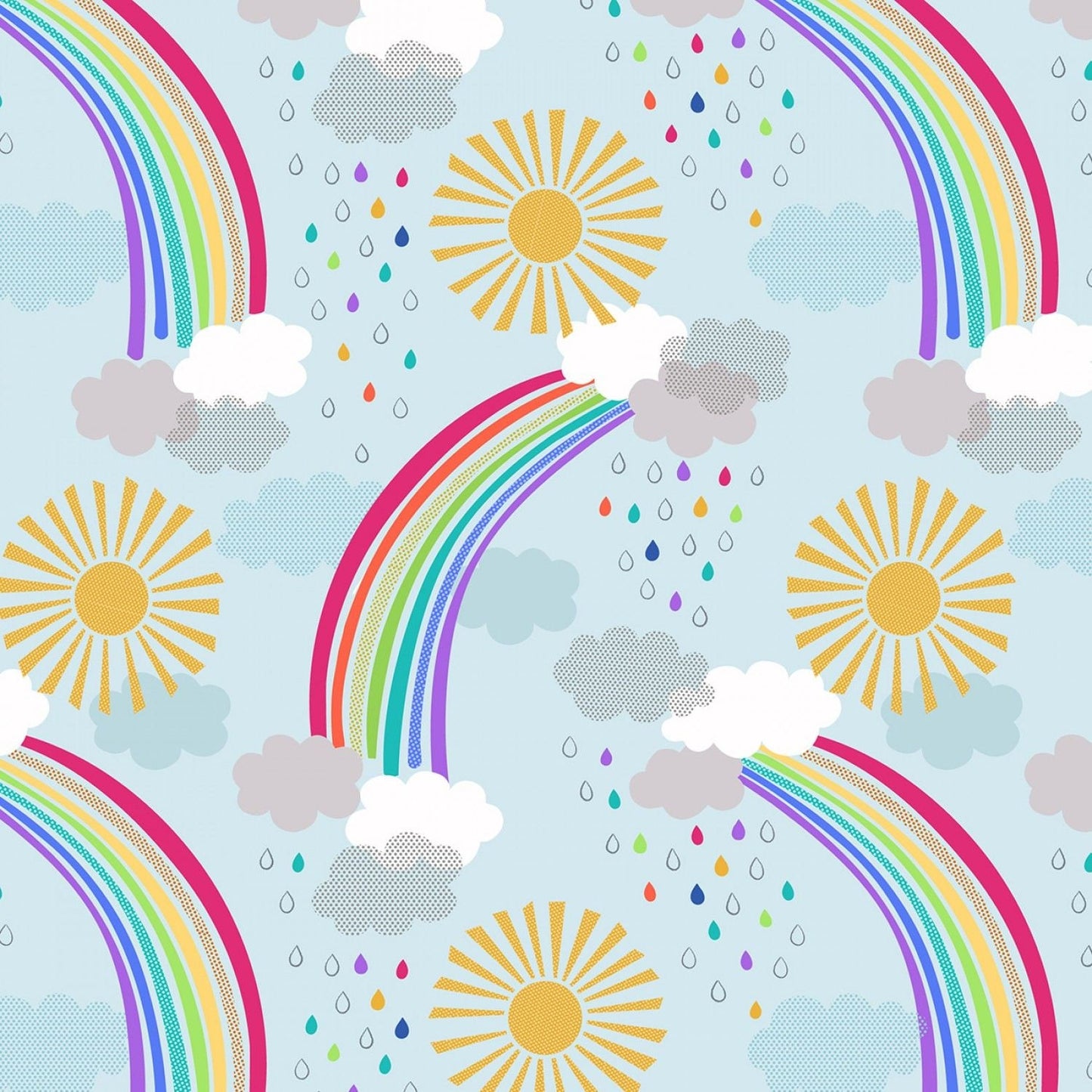 Rainbows Pastel Rainbows on Light Blue A439-2 Cotton Woven Fabric