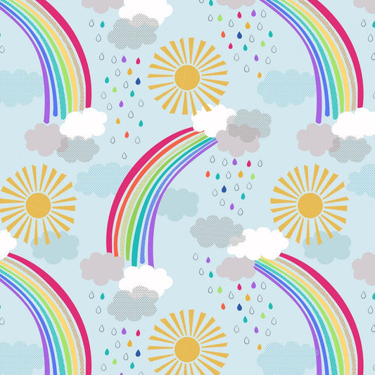 Rainbows Pastel Rainbows on Light Blue A439-2 Cotton Woven Fabric
