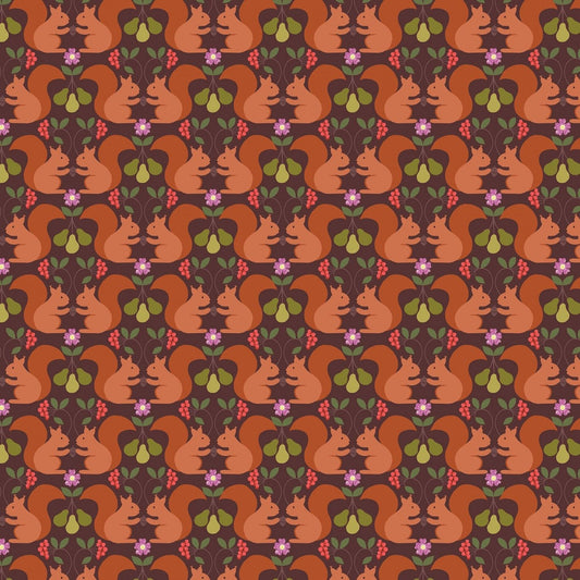 The Orchard Red Squirrels on Dark A499.3 Cotton Woven Fabric