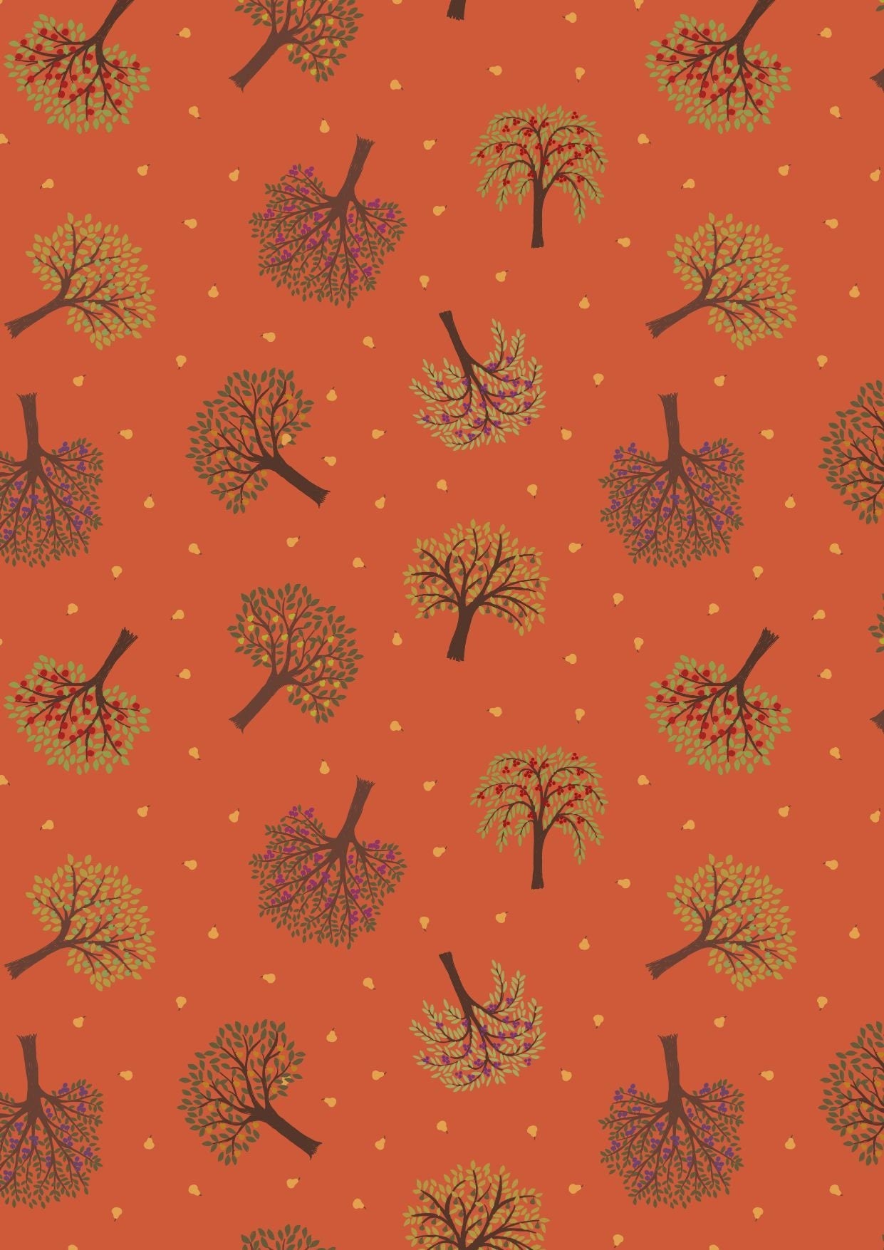 The Orchard Trees on Burnt Orange A497.2 Cotton Woven Fabric
