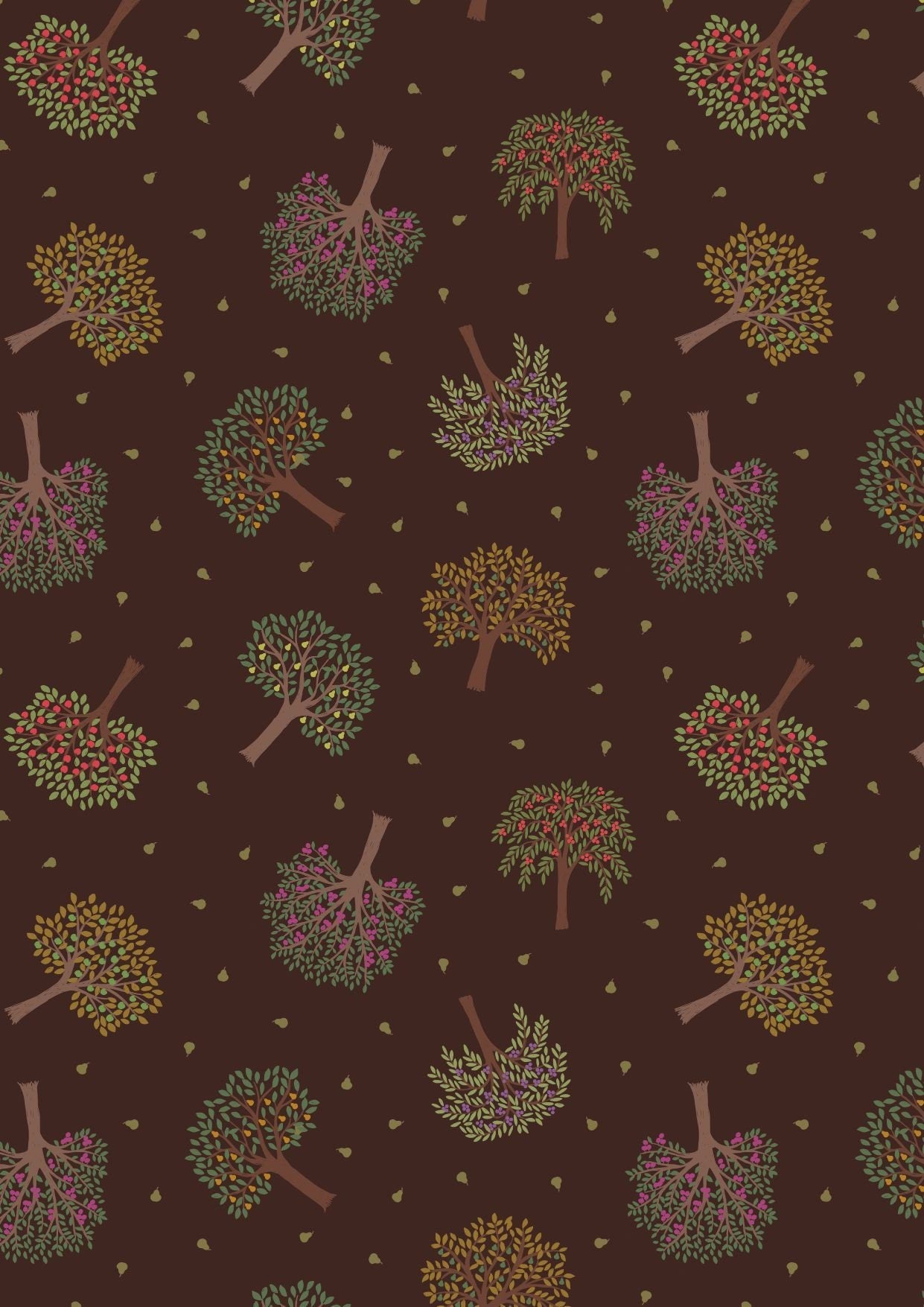The Orchard Trees on Dark Brown A497.3 Cotton Woven Fabric