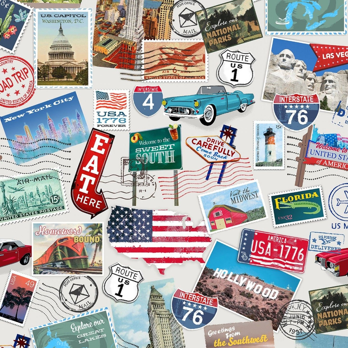 American Road Trip by Whistler Studios Postcards 52334-X  Cotton Woven Fabric